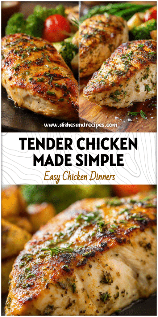 Tender moist chicken breast topped with herbs and served with vegetables for a healthy one dish dinner recipe.
